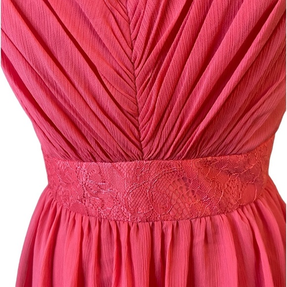 David’s Bridal Long Chiffon Guava Lace Bridesmaid Dress 4 - Picture 13 of 16